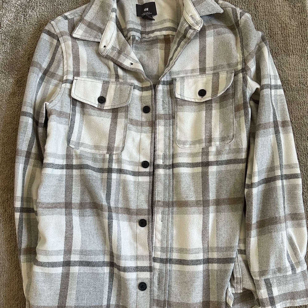 H&M Women's Plaid Jacket - Gray and Cream